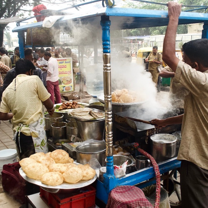 Indian street food stall. Shot in Bangalore, Karnataka, India.